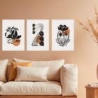 Kit 3 Quadros Gravuras Boho Folhas Preto E Marrom 45x34cm Mol