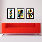 Kit 3 Quadros Gravuras Coloridas Bauhaus 24x18cm Moldura Preta