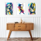 Kit 3 Quadros Gravuras Tenistas - Mulher 45x34cm - Com Vidro