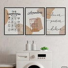 Kit 3 Quadros Guia Para Lavanderia 45x34cm Moldura:madeira Br