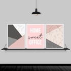 Kit 3 Quadros Home Office Feminino Rosa 24x18cm - Com Vidro M