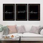 Kit 3 Quadros Home Sweet Home - Preto 24x18cm Moldura:madeira