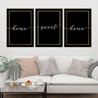 Kit 3 Quadros Home Sweet Home - Preto 45x34cm - Com Vidro Mol