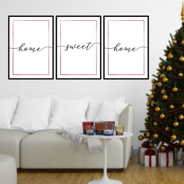 Kit 3 Quadros Home Sweet Home - Rosê 45x34cm - Com Vidro Mold