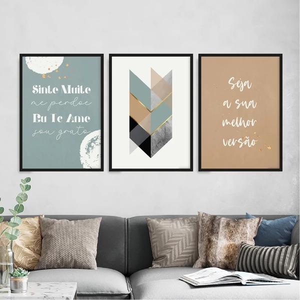 Kit 3 Quadros Ho'oponopono Abstrato 45x34cm - Com Vidro Moldu