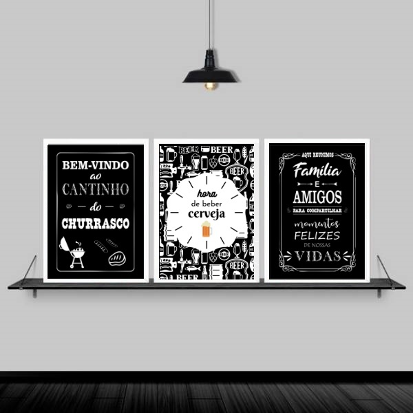 Kit 3 Quadros Hora De Beber Cerveja 24x18cm Moldura:madeira P