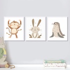Kit 3 Quadros Infantis Animal Neutros 45x34cm - Com Vidro Mol