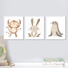 Kit 3 Quadros Infantis Animal Neutros 45x34cm - Com Vidro Mol