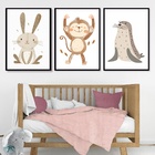 Kit 3 Quadros Infantis Animal Neutros 45x34cm - Com Vidro Mol