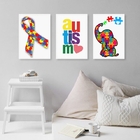 Kit 3 Quadros Infantis Autismo 33x24cm Moldura:madeira Branca