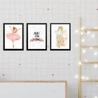 Kit 3 Quadros Infantis Bailarina - Amor 33x24cm Moldura:madei