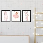 Kit 3 Quadros Infantis Bailarina Floral 33x24cm Moldura:madei