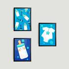 Kit 3 Quadros Infantis Mamadeiras Azuis 24x18cm Moldura:madei