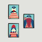 Kit 3 Quadros Infantis Marinheiros 24x18cm Moldura:madeira Pr