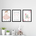 Kit 3 Quadros Infantis Menina Borboletinha - Salmo 45x34cm -