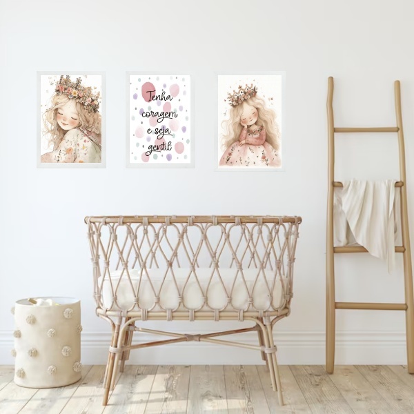 Kit 3 Quadros Infantis Princesa - Tenha Coragem Seja Gentil 3