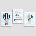 Kit 3 Quadros Infantis Ursinhos 24x18cm - Com Vidro Moldura:m