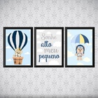 Kit 3 Quadros Infantis Ursinhos 33x24cm Moldura:madeira Preta