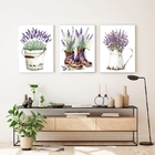 Kit 3 Quadros Jardim - Lavanda 33x24cm - Com Vidro Moldura Br