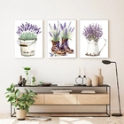Kit 3 Quadros Jardim - Lavanda 45x34cm Moldura Branca