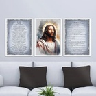 Kit 3 Quadros Jesus Aquarela - Salmos 33x24cm - Com Vidro Mol