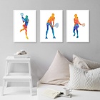 Kit 3 Quadros Jogadoras De Tênis Aquarela 33x24cm - Com Vidro
