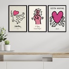 Kit 3 Quadros Keith Haring - Sorte No Amor 33x24cm Moldura:ma