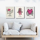Kit 3 Quadros Keith Haring - Sorte No Amor 33x24cm Moldura:ma