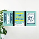 Kit 3 Quadros Lavanderia Azul Turquesa 33x24cm Moldura:madeir