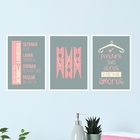 Kit 3 Quadros Lavanderia Cinza E Rosa 33x24cm - Com Vidro Mol