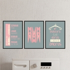 Kit 3 Quadros Lavanderia Cinza E Rosa 33x24cm - Com Vidro Mol