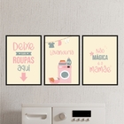 Kit 3 Quadros Lavanderia Mágica 33x24cm Moldura:madeira Preta