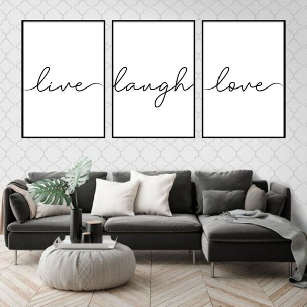 Kit 3 Quadros Live, Laugh, Love 24x18cm - Com Vidro Moldura:m