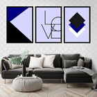 Kit 3 Quadros Love Geométrico Azul Escuro 45x34cm - Com Vidro