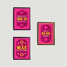 Kit 3 Quadros Mãe Eu Te Amo 24x18cm - Com Vidro Moldura:madei