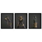 Kit 3 Quadros Mãos Douradas Canvas Moldura Preta 60x40cm