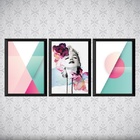 Kit 3 Quadros Marilyn Abstrato Aquarela 45x34cm - Com Vidro M