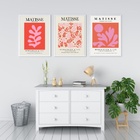 Kit 3 Quadros Matisse Coral Floral 33x24cm - Com Vidro Moldur