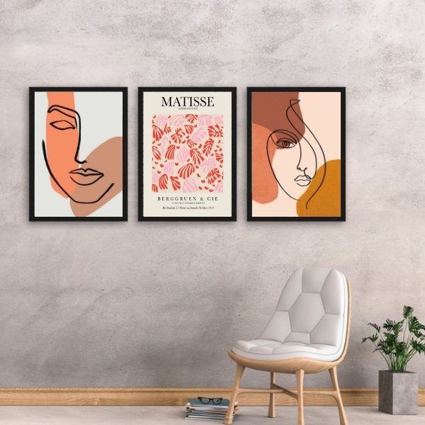 Kit 3 Quadros Matisse E Mulheres Abstratas 45x34cm Moldura Br
