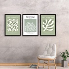 Kit 3 Quadros Matisse Verde - Corais 33x24cm Moldura Branca