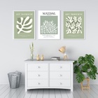 Kit 3 Quadros Matisse Verde - Corais 33x24cm Moldura Branca