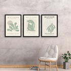 Kit 3 Quadros Matisse Verde Suave 24x18cm Moldura Preta