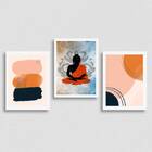 Kit 3 Quadros Meditação Abstrato 33x24cm Moldura:madeira Bran