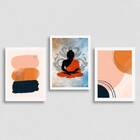 Kit 3 Quadros Meditação Abstrato 45x34cm Moldura:madeira Bran