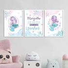 Kit 3 Quadros Menina - Sereias Sonhos 45x34cm Moldura Preta