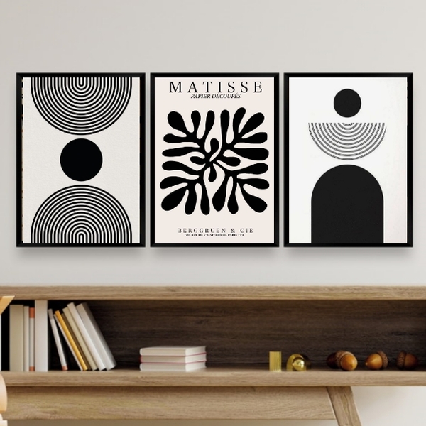 Kit 3 Quadros Minimalistas Abstratos Formas Geométricas 33x24