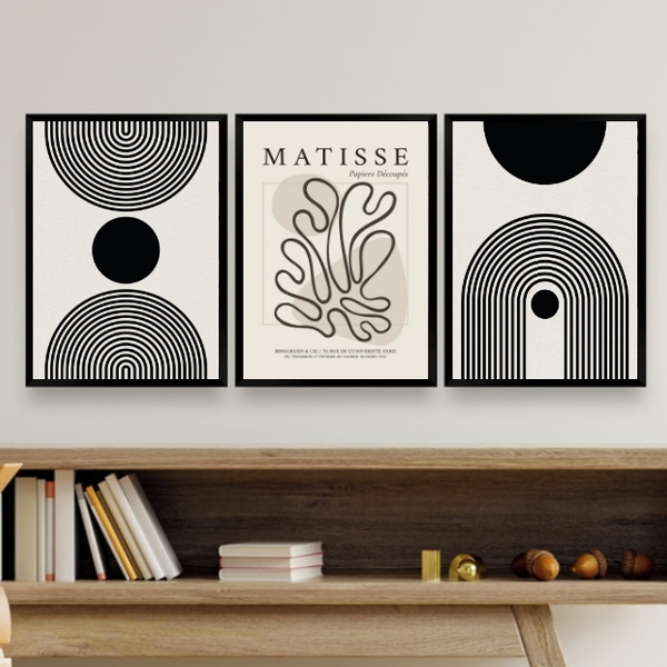 Kit 3 Quadros Minimalistas Abstratos matisse 24x18cm Moldura: