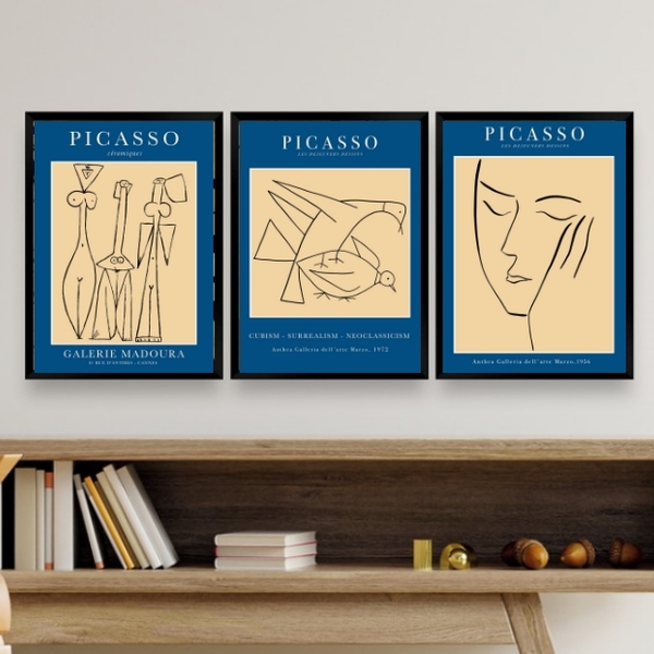 Kit 3 Quadros Minimalistas Abstratos picasso 24x18cm Moldura: