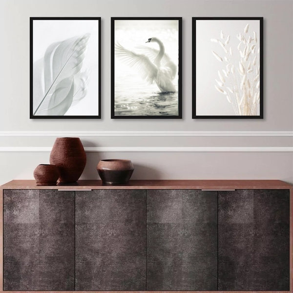 Kit 3 Quadros Minimalistas Brancos- Fotografias Leveza 33x24c