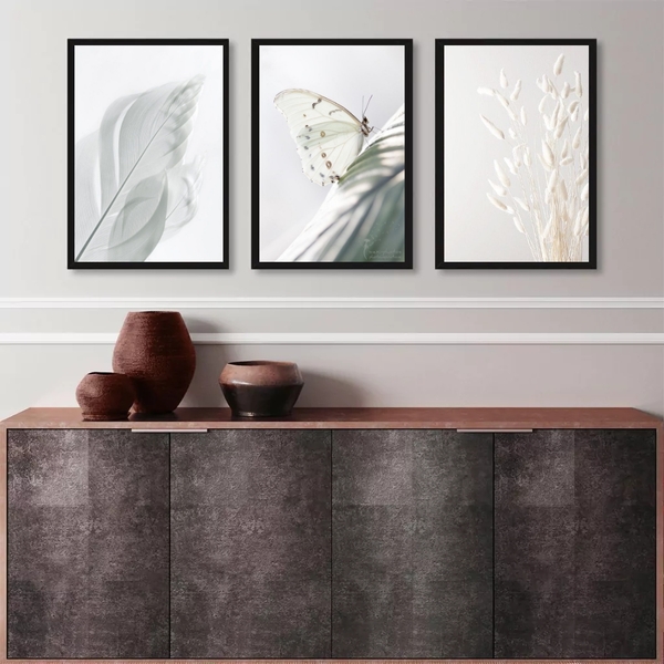 Kit 3 Quadros Minimalistas Brancos- Fotos Leveza 24x18cm - Co